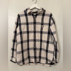 *NEW* Carhartt Black & Cream Loose Fit Heavyweight Twill Long-Sleeve Plaid Shirt